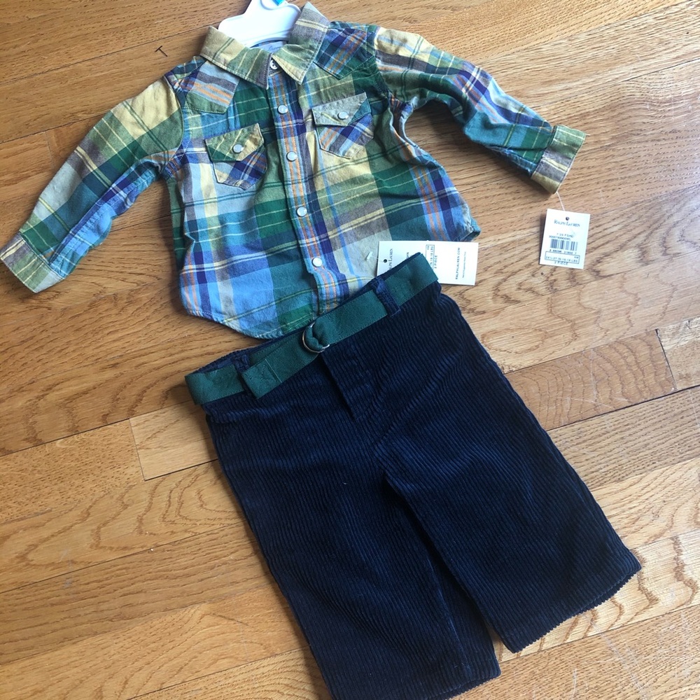 Ralph Lauren 6m corduroy pants plaid shirt set